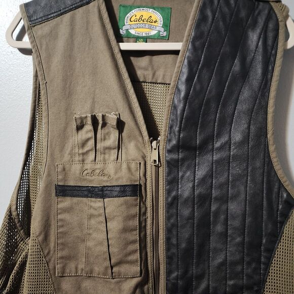 Cabelas Leather Trim Vest Mens Sleeveless Vented Jacket Size Large Hunt Fish - Picture 2 of 13
